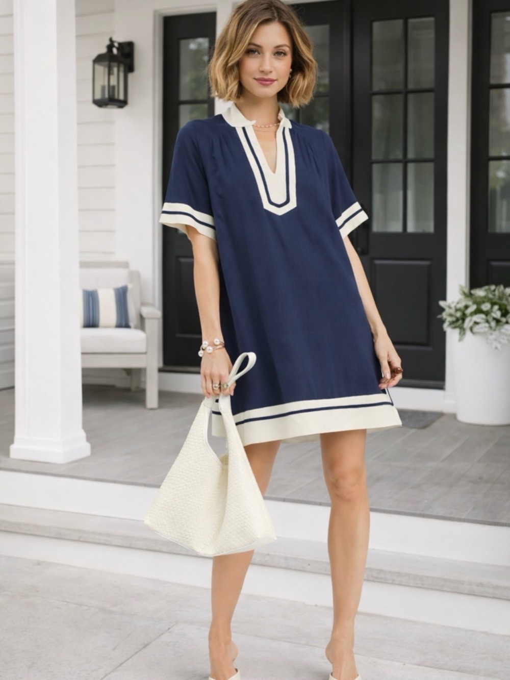 Navy Linen Rayon Mini Dress